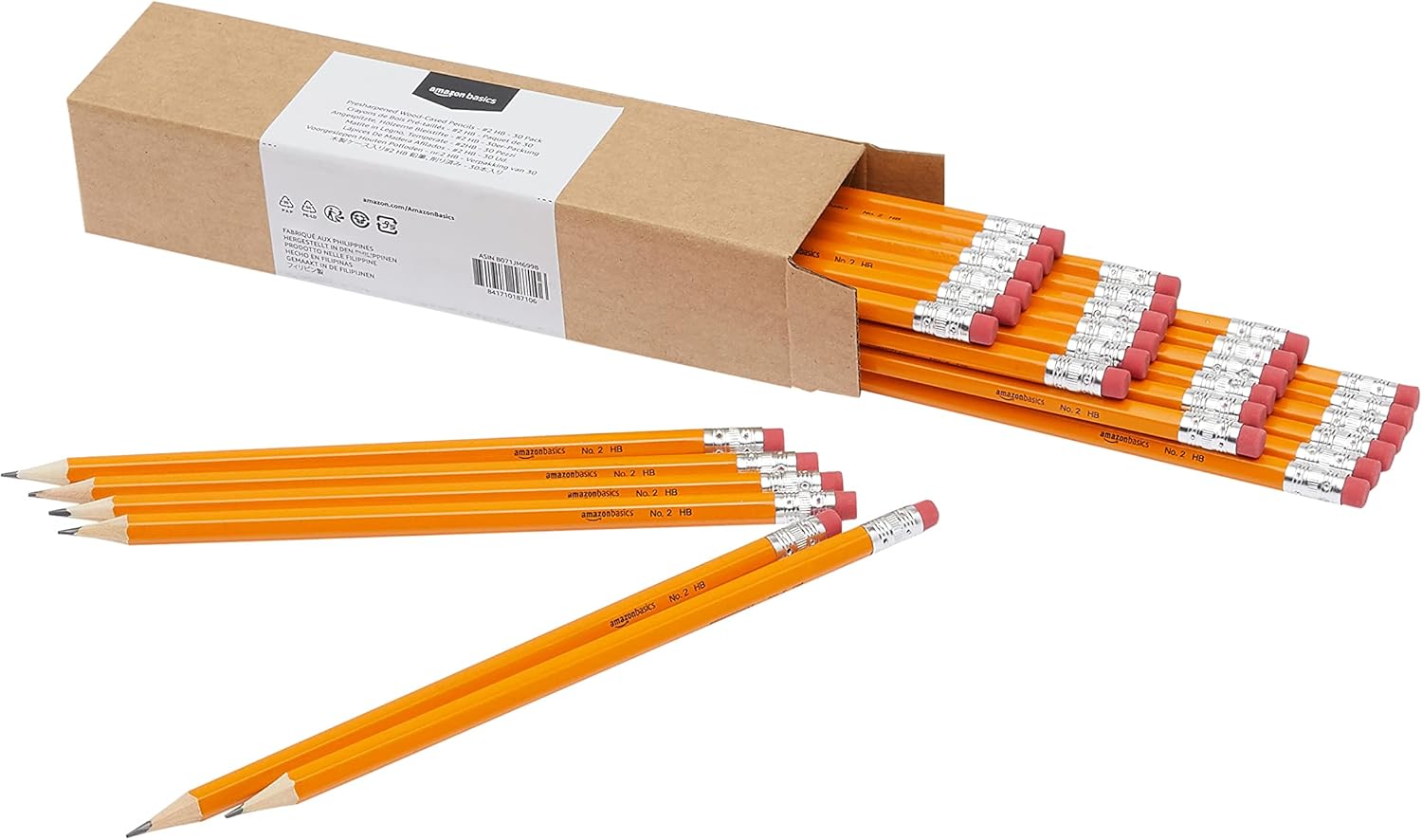  Amazon Basics Woodcased Classroom 2 Pencils With Erasers, Pre Sharpened, HB Lead, Value Pack Of 30 Count, Orange